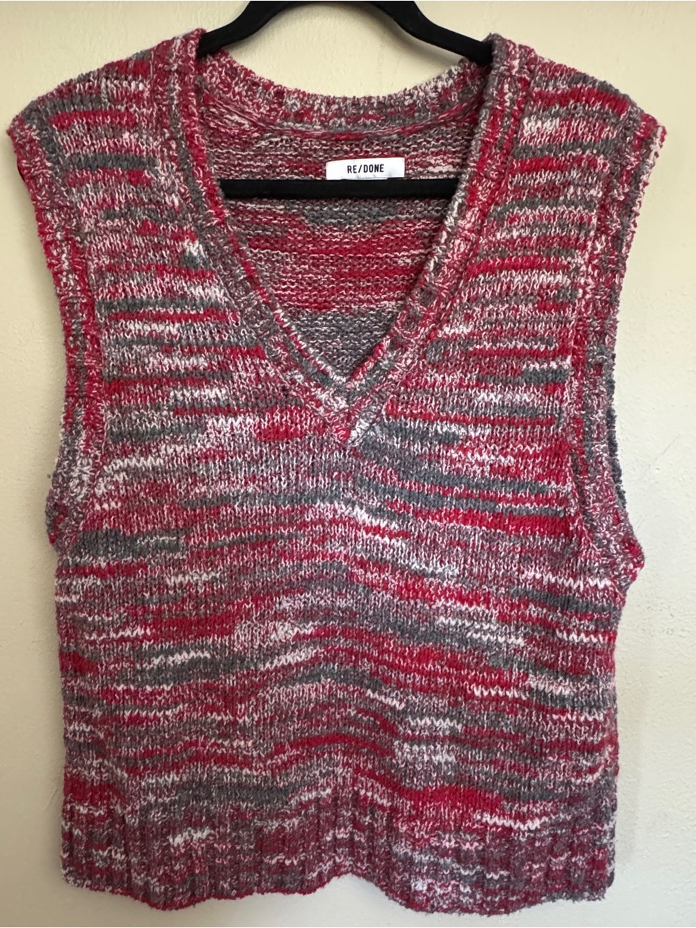 Re/Done Red and Gray Marled Knit Vest